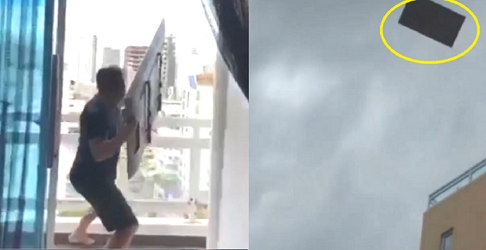 Cristian Casa Blanca lanza TV Plasma desde su apartamento