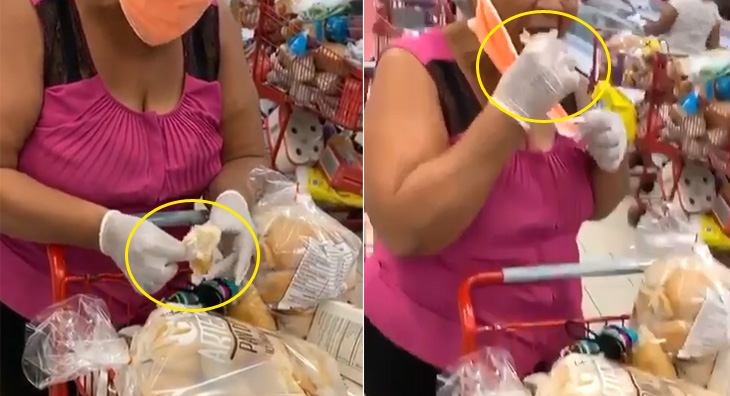 Cuando compraba en el supermercado con su mascarilla y guantes