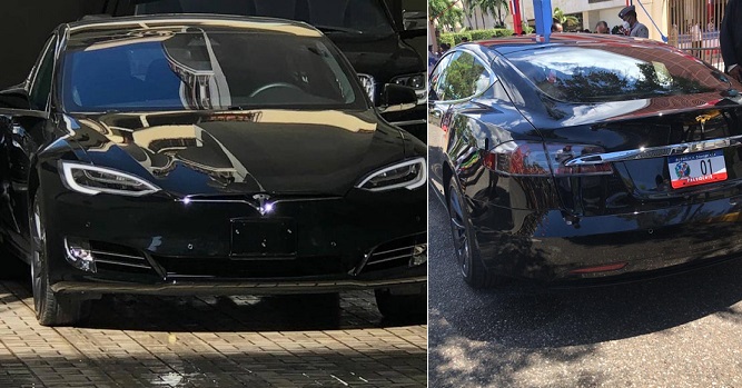 Así es el carro eléctrico Tesla que llevó a Luis Abinader al Congreso