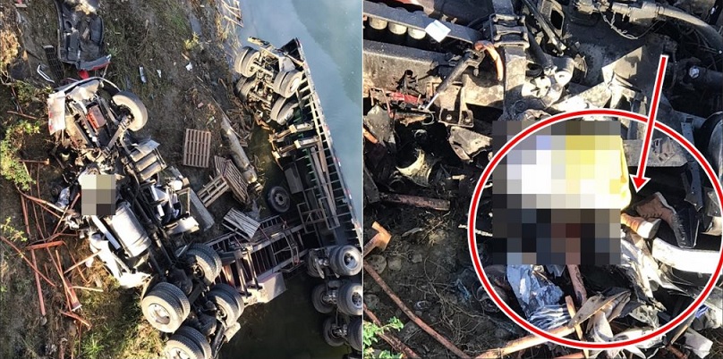 Patana cae de puente en la Circunvalación Haina- autopista Duarte