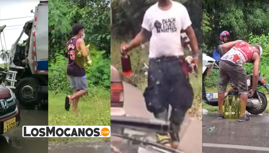 Multitud aprovecha accidente para asaltar un camión de Brugal
