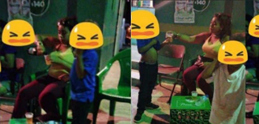 Madre le da cerveza a sus dos hijos