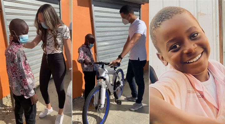 Momento que entregan bicicleta a Rony; niño que pedía trabajo