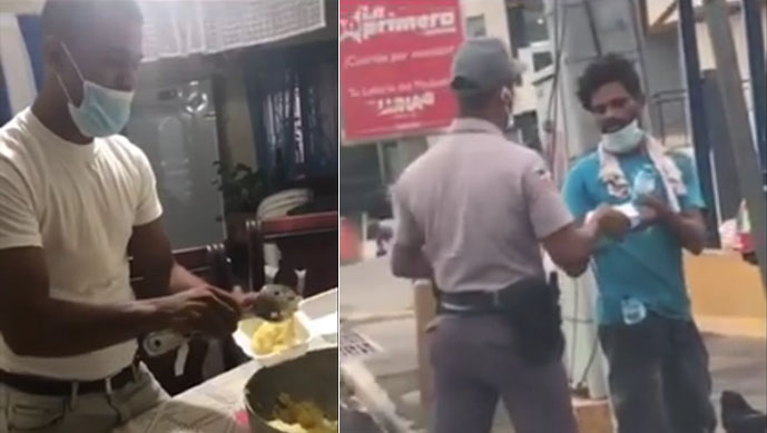 Agente de la Policía lleva de comer a indigentes en las calles