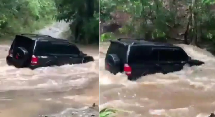 Chofer intentó cruzar el río en una jeepeta y fue arrastrado en Santiago Rodríguez