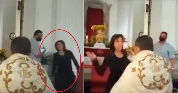 Mujer le da una cachetada a un sacerdote en plena misa