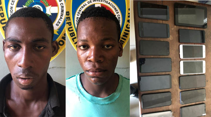 Policía apresa a dos con 15 celulares y una tablet sustraídos en negocio de Dajabón