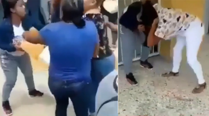 Dos mujeres se enfrentan a golpes por recibir laptop que entrega Educación