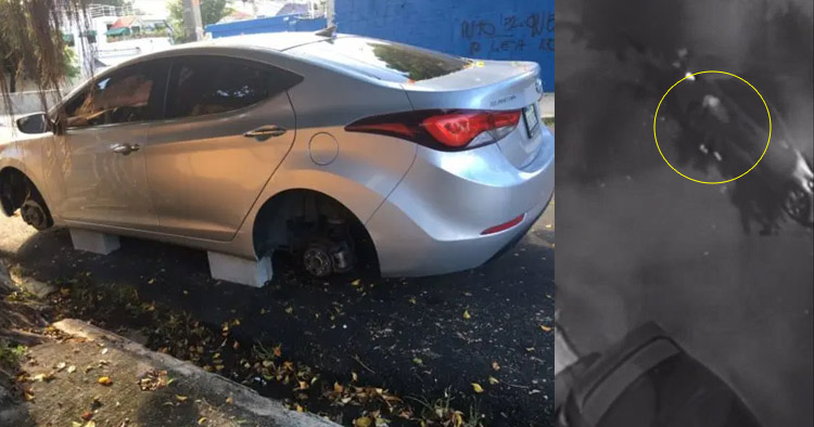 En 10 minutos ladrones roban neumáticos a vehículo en el Distrito Nacional