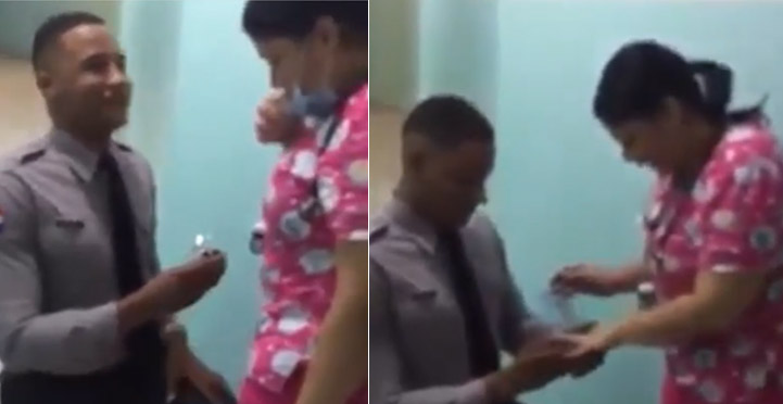 Policía sorprende a su novia en el trabajo con propuesta de matrimonio