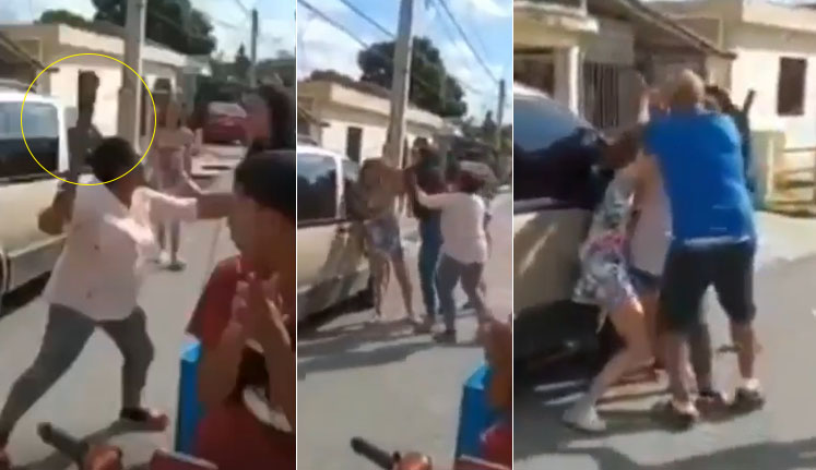 Varias mujeres se enfrentan en la vía publica en Las Tres cruces en Santiago