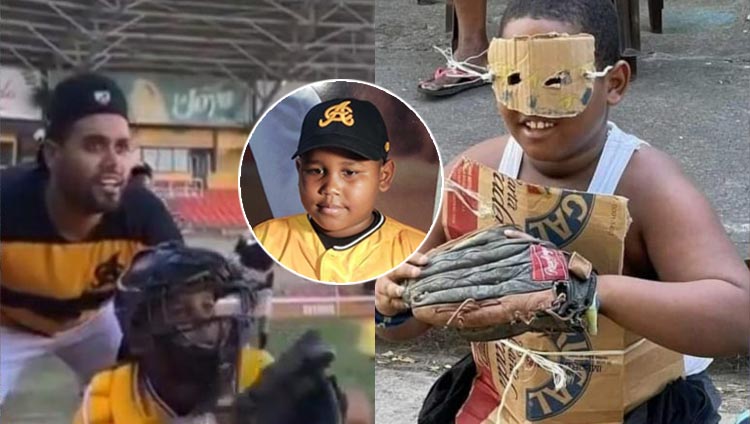 Pelotero Francisco Peña cumple sueños a niño catcher de cartón