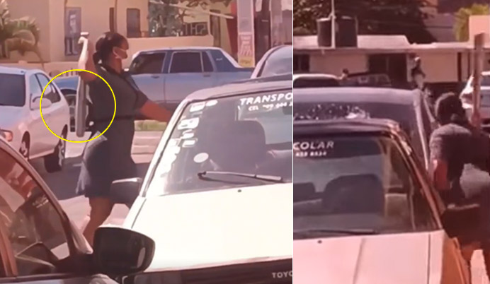 Mujer destroza carro de su expareja a batazos en Villa Faro