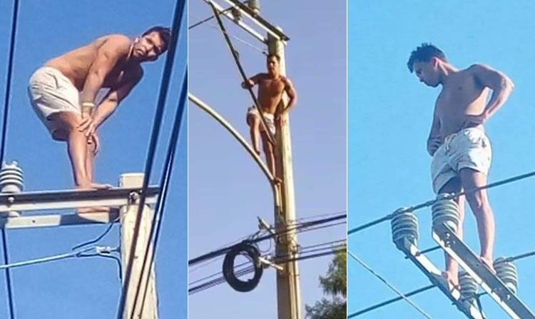 Hombre sube a un poste del tendido eléctrico por una mujer en Cabarete