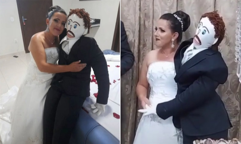Mujer brasileña se hace viral al casarse con muñeco de trapo