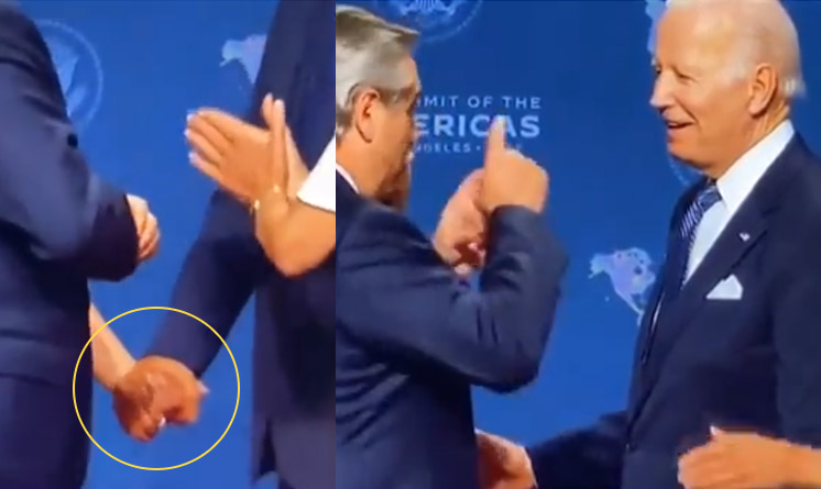 Joe Biden "Coqueto" toma la mano de la esposa el presidente de argentina y no la suelta