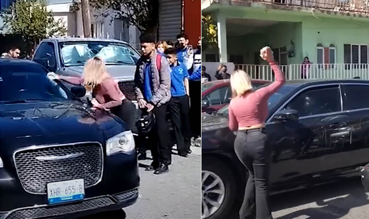 Mujer rompe cristales al vehículo de su esposo por engañarla con una alumna