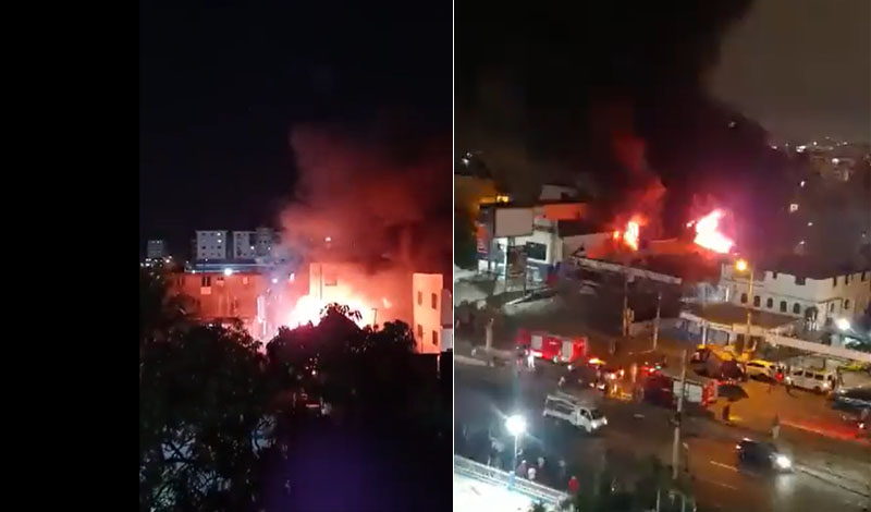 Se desploma edificio tras incendiarse en la avenida 27 de febrero