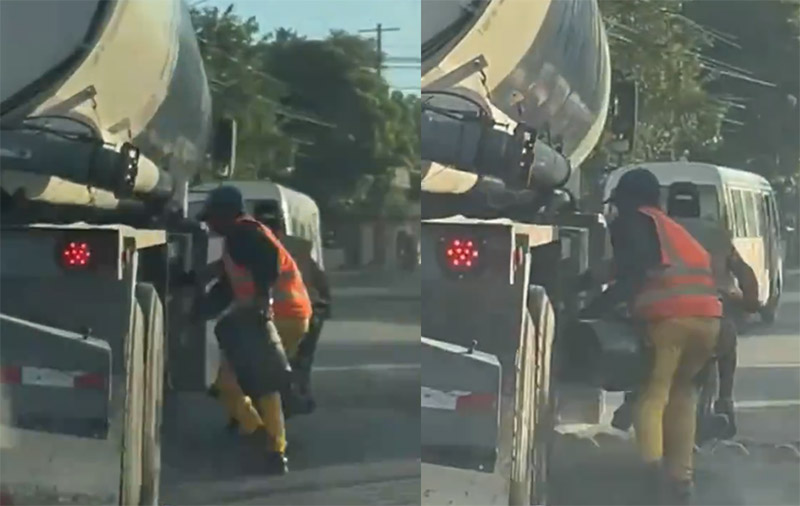 Captan a dos sujetos tratando de robar combustible a un camión en movimiento en Haina