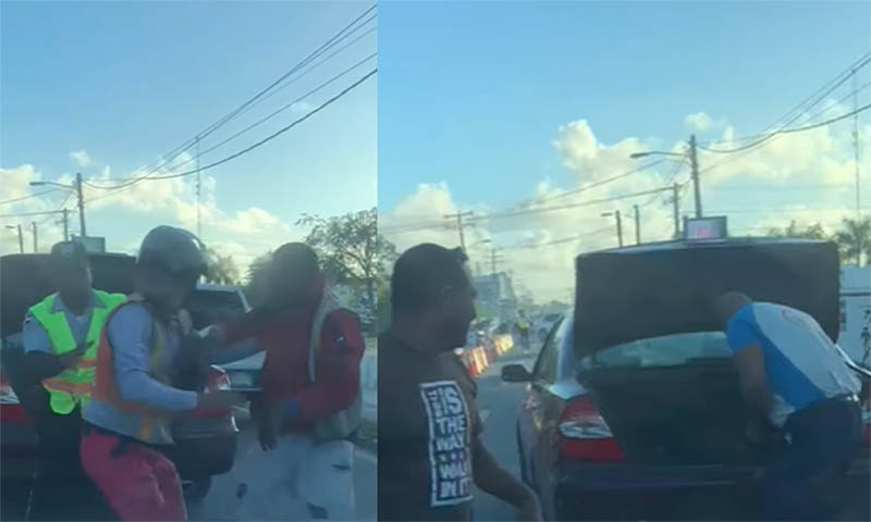 Dos conductores se enfrentan en medio de la calle en Bávaro