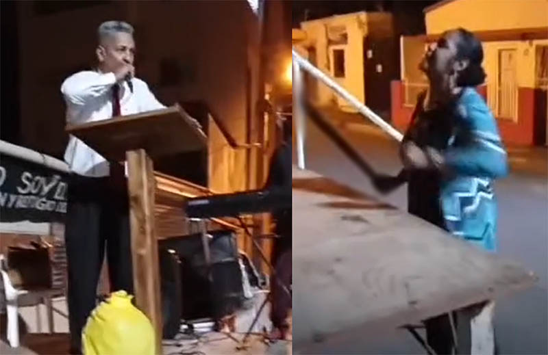 Mujer amenaza grupo religioso con arma blanca en SFM