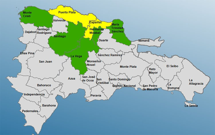COE eleva a 7 las provincias en alerta; Dos se encuentran en amarilla