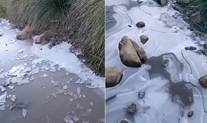Arroyo en el Pico Duarte se convierte en un paisaje de invierno
