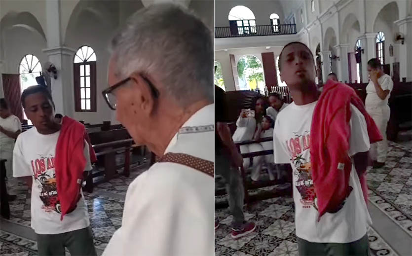 Hombre aparentemente borracho insulta un padre en plena iglesia