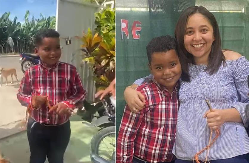 Un estudiante le regala un chivo a su maestra en Monte Cristi