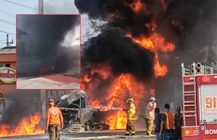 Camión tanquero se incendia en la autopista Duarte; kilómetro 140 La Vega