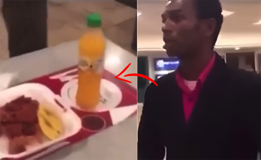 Un hombre expresa inconformidad por arroz con salami en aeropuerto