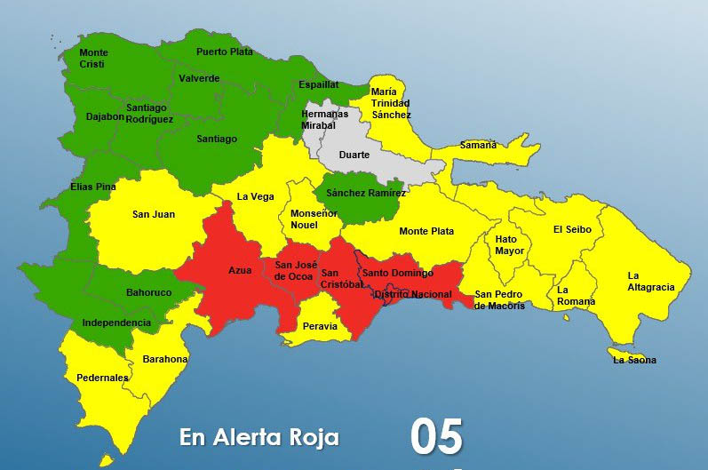 COE aumenta provincias en alerta por lluvias; 5 provincias en roja, 14 en amarilla y 11 en verde