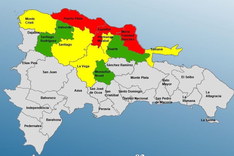 COE reporta daños y declara alerta roja para Puerto Plata, María Trinidad Sánchez y Espaillat