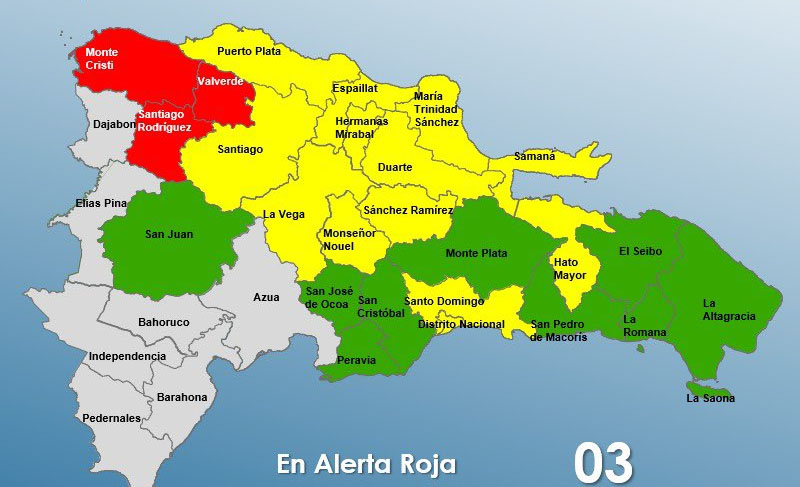 COE aumenta 3 provincias en alerta rojo por vaguada