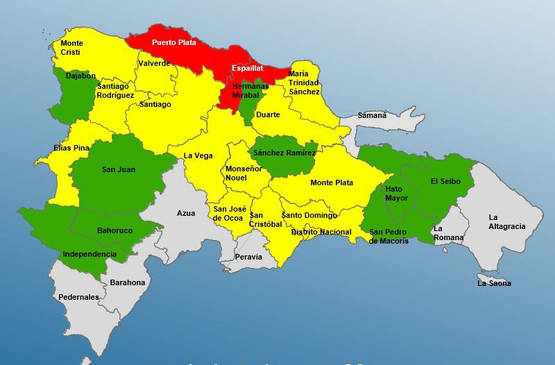 COE pone 2 provincias en alerta roja, 14 en amarilla