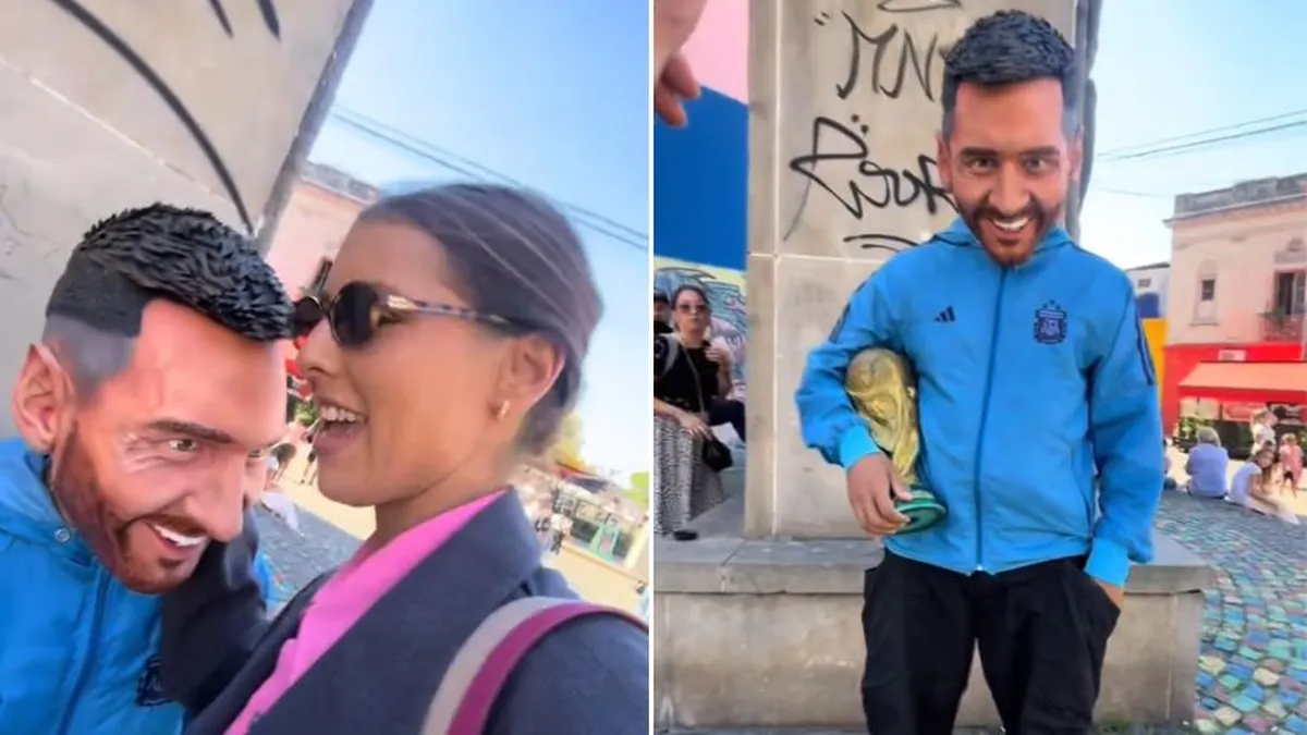 Pensó que era una estatua de Messi, se acercó para besarla y se llevó el susto de su vida