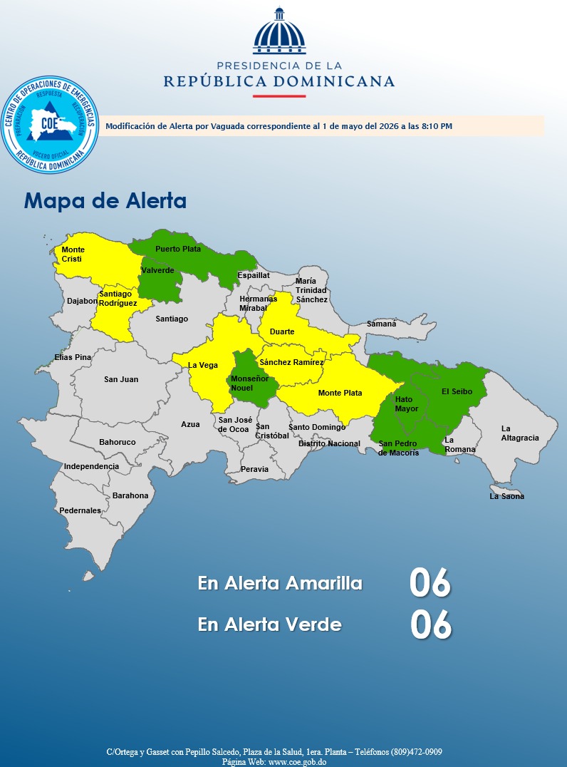 COE reduce a 12 las provincias en alerta