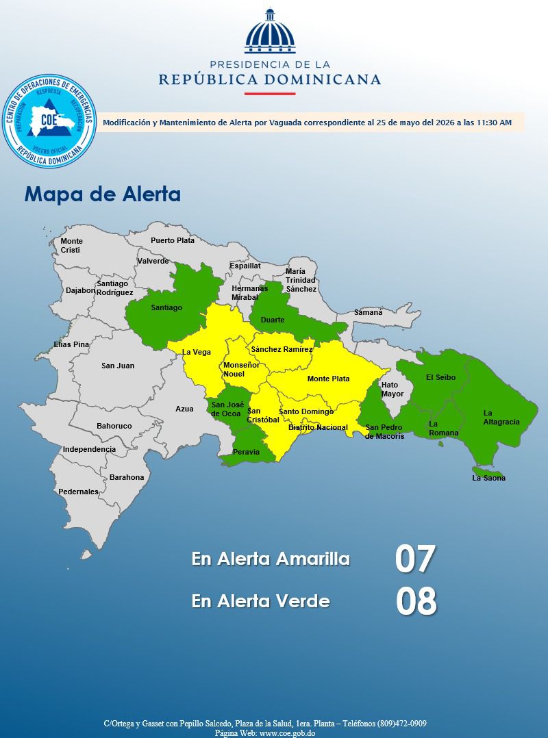 COE mantiene 15 provincias bajo alerta por lluvias y posibles inundaciones