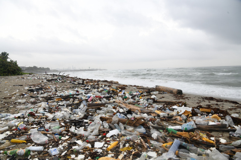 Basura y sargazo deterioran la playa Los Gringos en Haina