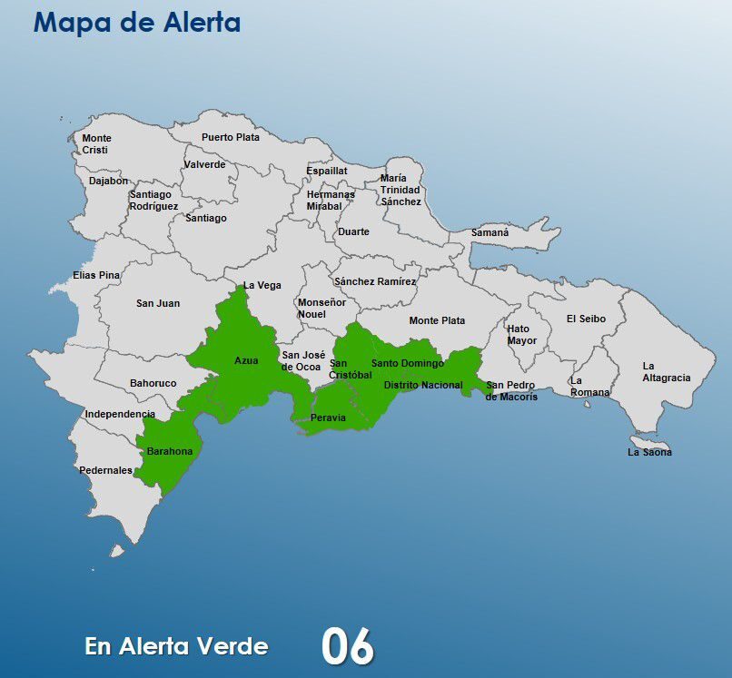 COE emite alerta verde para seis provincias por lluvias