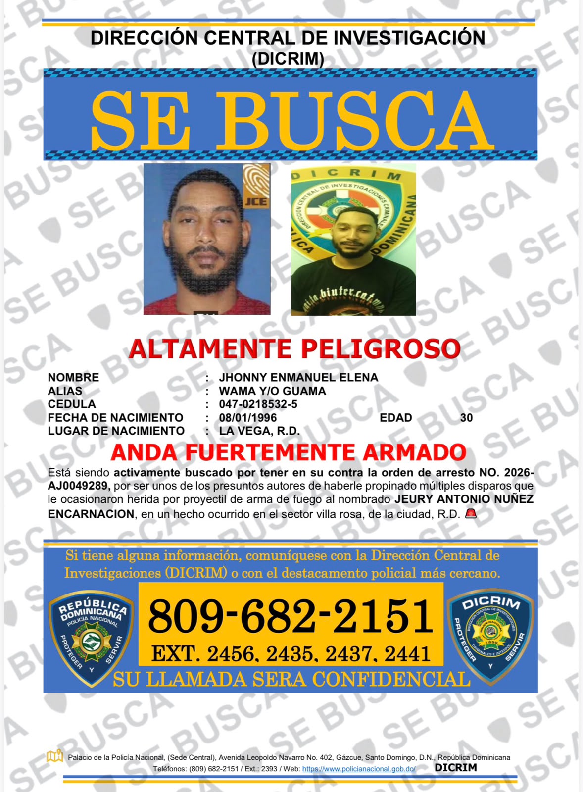 Dicrim busca a hombre acusado de herir