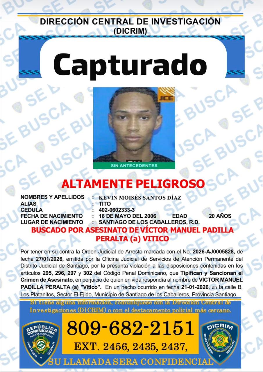 Capturan a “Tito”, acusado de matar a un joven y herir a otro en conflicto entre bandas en Santiago