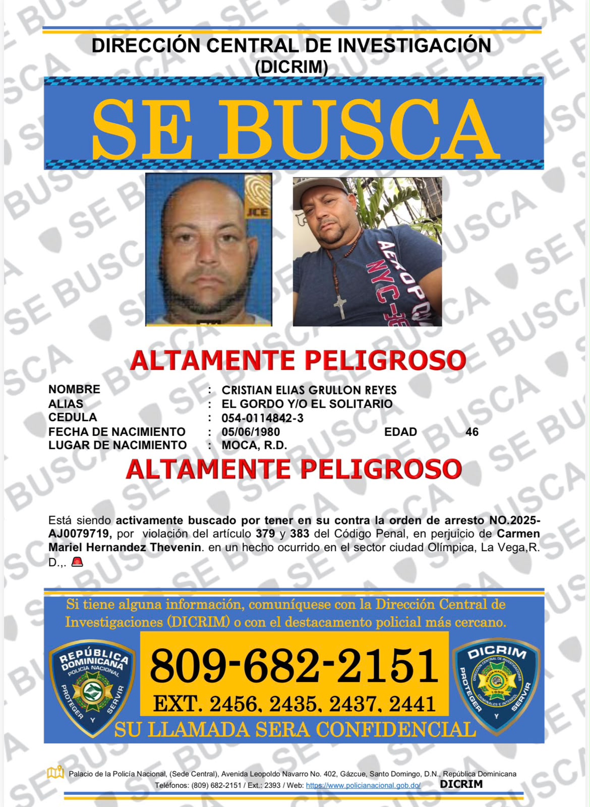 DICRIM busca a hombre señalado como altamente peligroso por presunto robo en La Vega