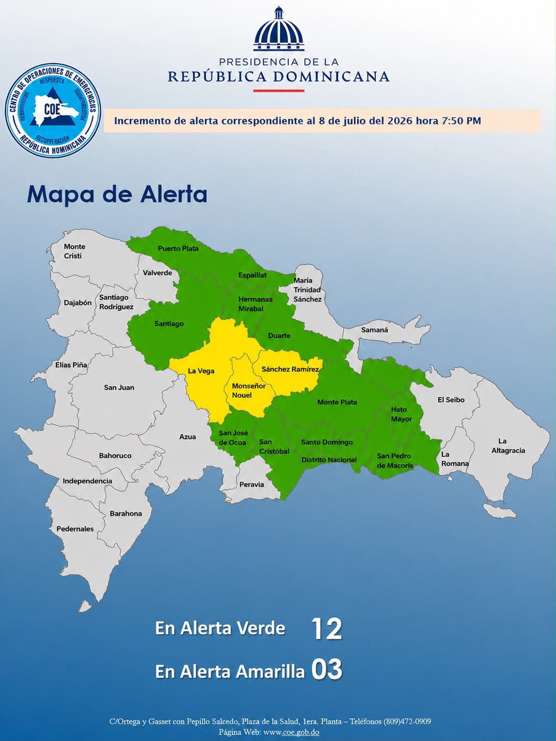 COE activa alertas por lluvias