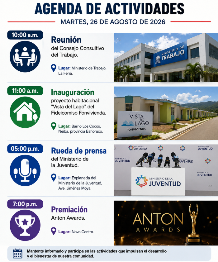 Agenda del día: jueves 27 de agosto de 2026