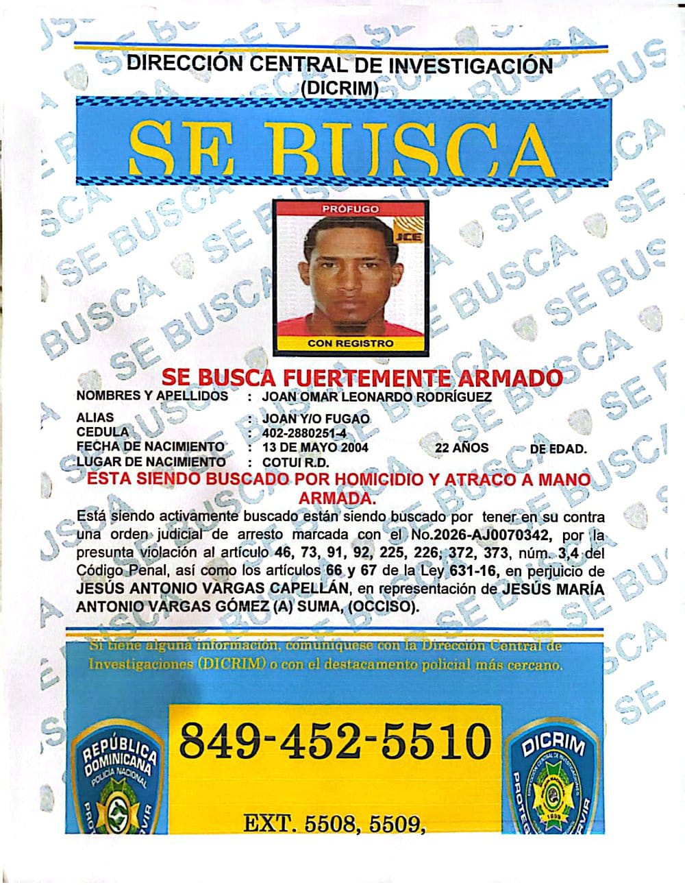 Apresan sujeto acusado de quitar la vida a hombre que defendía a su nieto de atraco en Cotuí