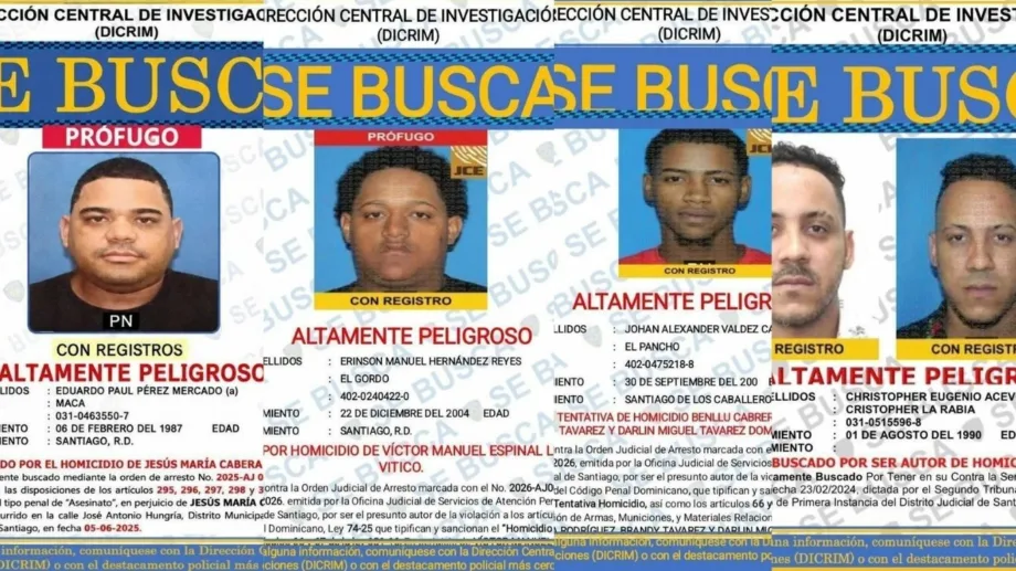 Policía activa búsqueda de siete personas requeridas por homicidios y tentativas en Santiago