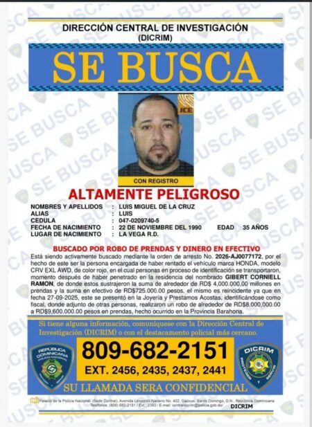 DICRIM busca a hombre señalado por robo millonario de prendas y dinero en efectivo DICRIM busca a hombre señalado por robo millonario de prendas y dinero en efectivo