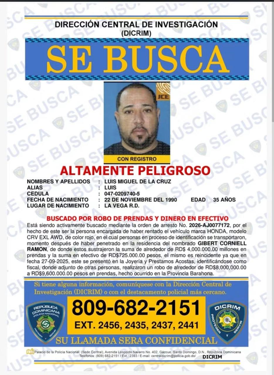 DICRIM busca a hombre señalado por robo millonario de prendas y dinero en efectivo