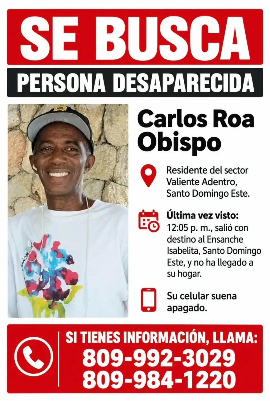 Familiares buscan a hombre desaparecido en Santo Domingo Este; fue visto rumbo a Ensanche Isabelita Familiares buscan a hombre desaparecido en Santo Domingo Este; fue visto rumbo a Ensanche Isabelita